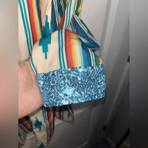 L&B Lucky & Blessed Button Down Striped Western Shirt Top Size MED - Picture 4 of 9